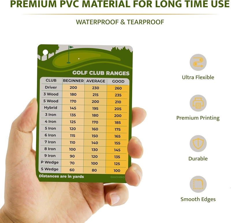 Dachgo Golf Club Distance Card - 5.12" x 3.54" Golf Club Range Chart Card Quick Reference Yardage Card, Golf Gifts Golf Accessories for Beginners, Average, Seasoned Golfers - Easy to Clip On Golf Bag - Image 2